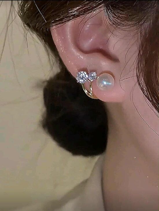 Medical metal earrings with pearl