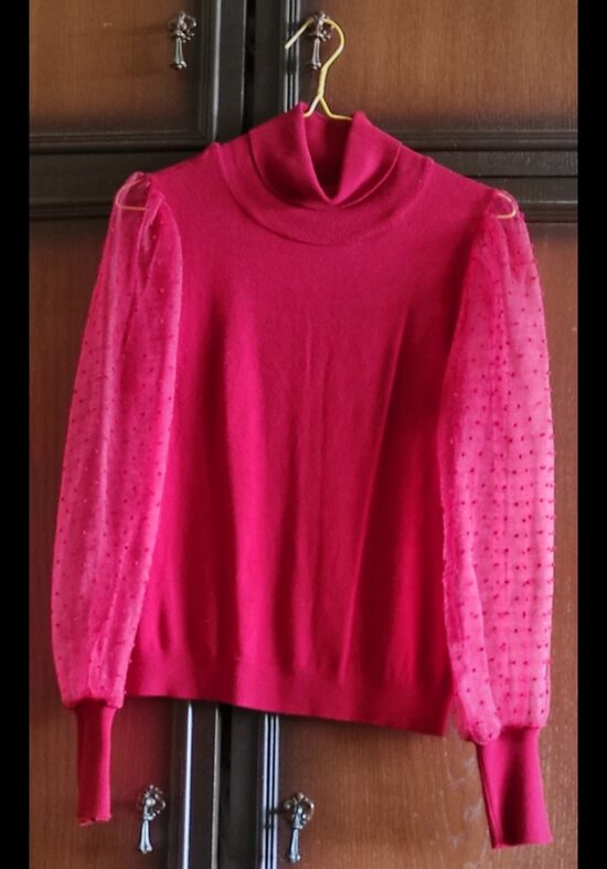 Ajur kollu koyu kırmızı kazak